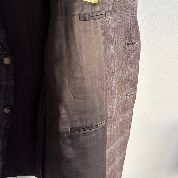 $2000 Canali Brown Plaid Check Tweed Linen Wool Sport Coat / Blazer - 46 - Picture 7 of 12